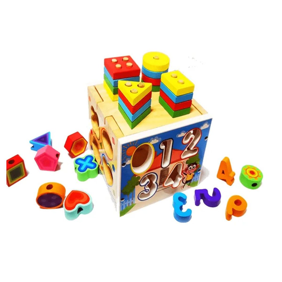 GENERICO - Cubo Didactico Con Encajes y Numeros