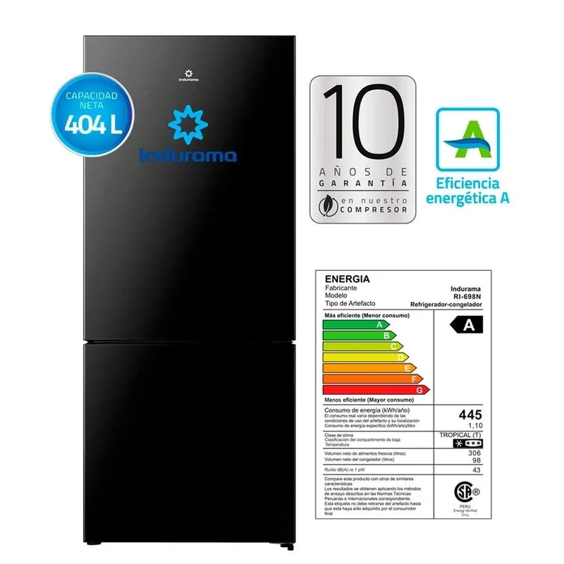 INDURAMA - Refrigeradora Bottom Freezer 404 litros Negra Indurama  RI-698N_.