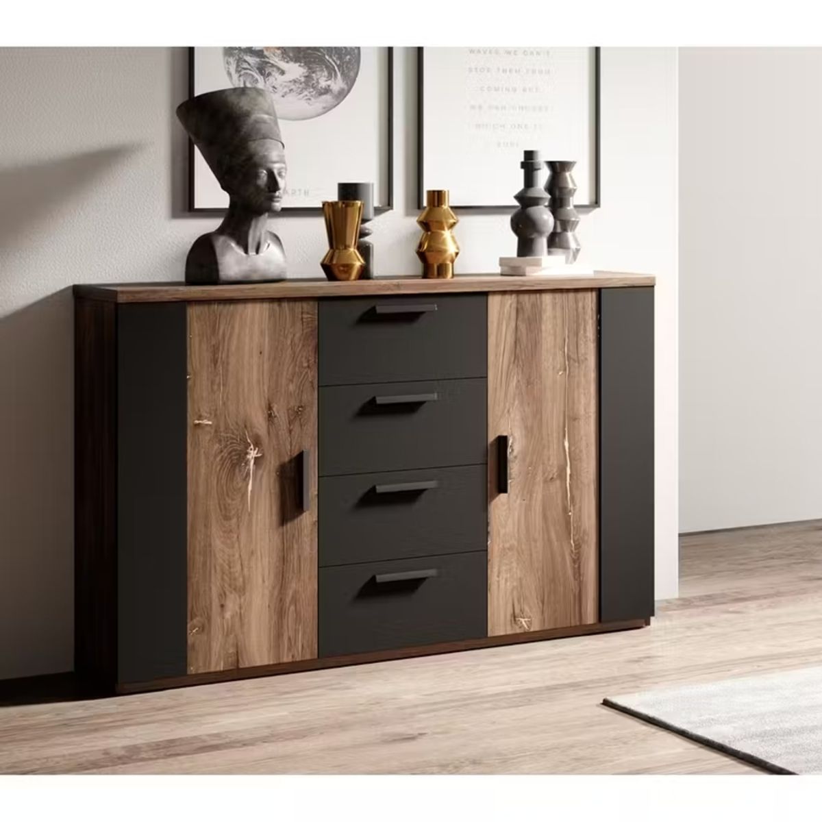 R&R MUEBLES - Comoda Moderna Tsurumi  Marrón y Negro R&R MUEBLES