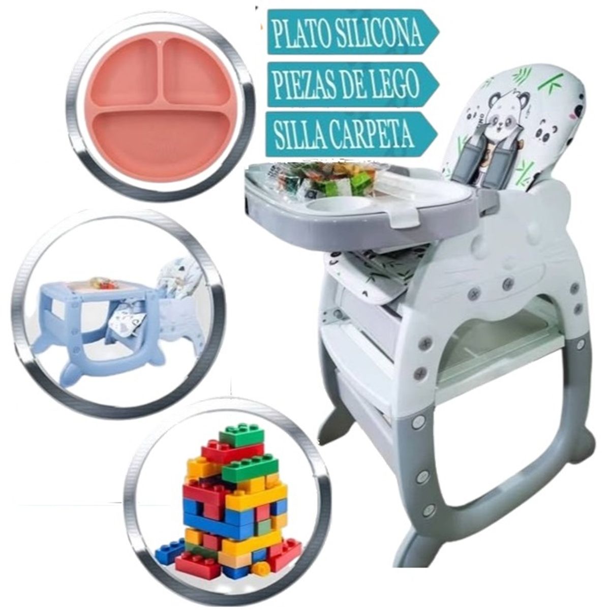 BABY - Silla convertible en Escritorio Gato 3 en 1 Gris