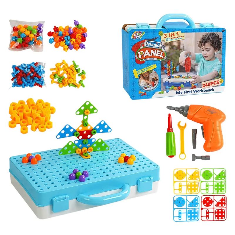 GENERICO - Juguete creativo Puzzle con taladro 249 pcs - Celeste