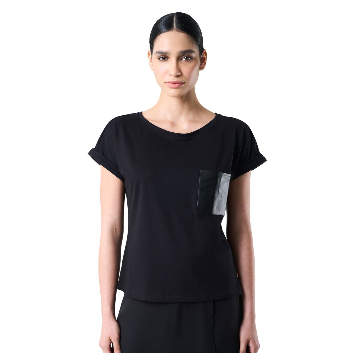 Velez - Vélez Camiseta Manga Corta Para Mujer Bolsillo Cuero Negro
