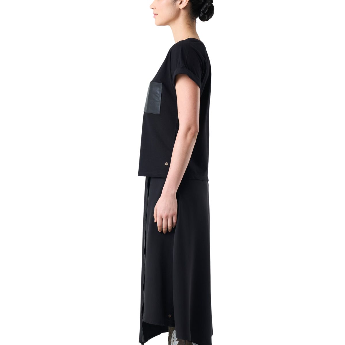 VELEZ - Vélez Camiseta Manga Corta Para Mujer Bolsillo Cuero Negro