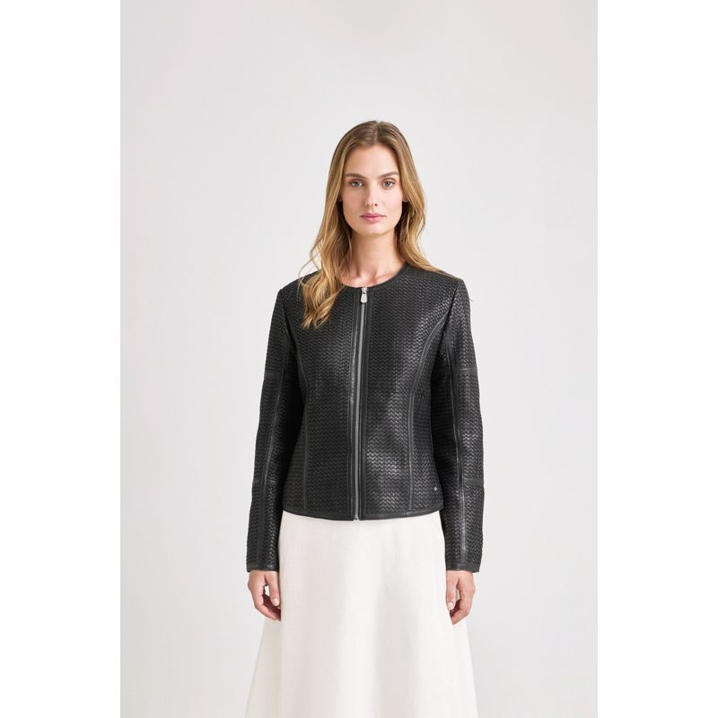 VELEZ - Vélez Casaca De Cuero Tejido Para Mujer Woven Negro