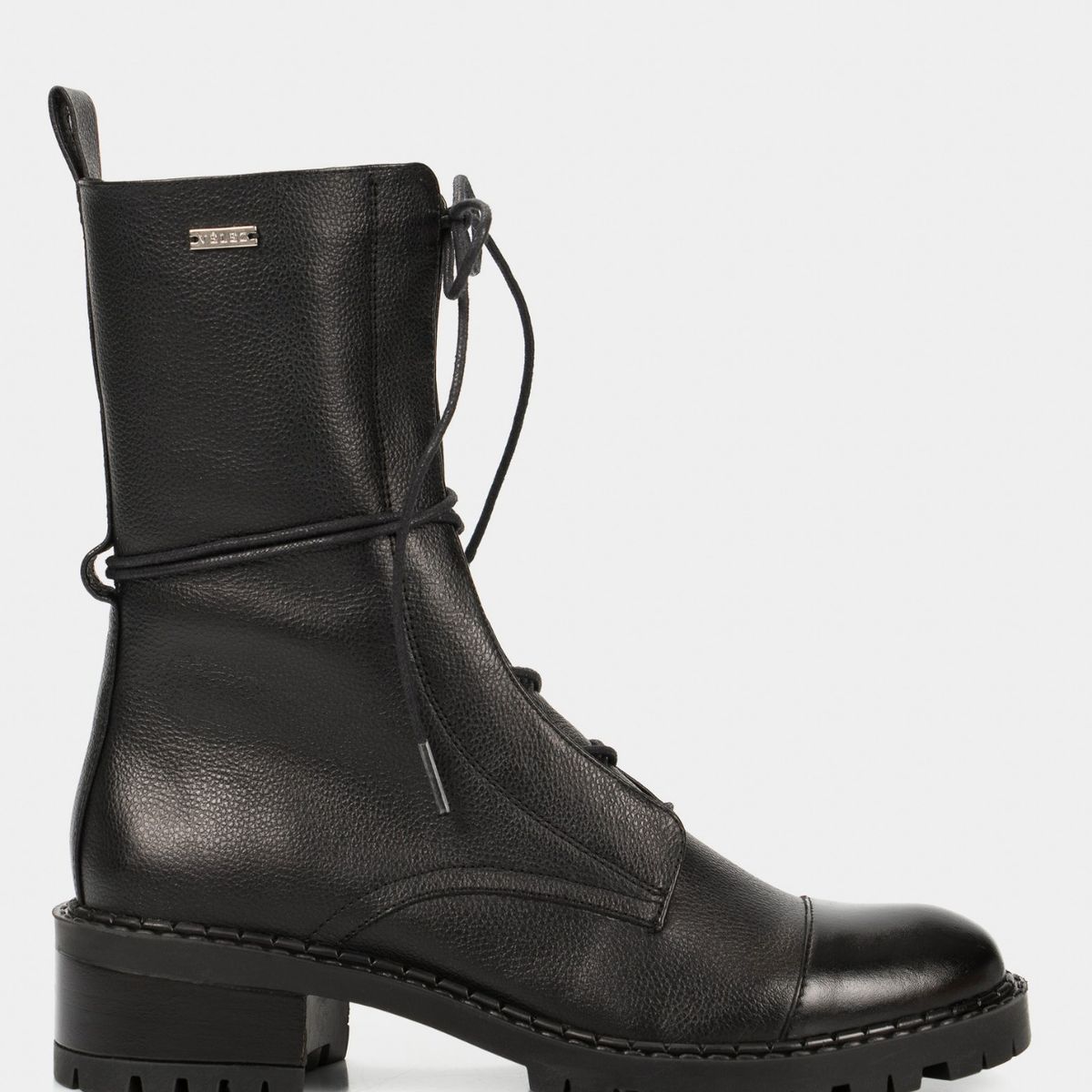 VELEZ - Vélez Botines Militar Cuero Mujer Cordones Negro