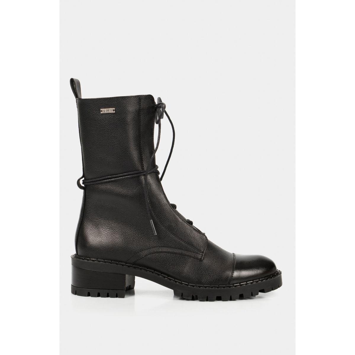 VELEZ - Vélez Botines Militar Cuero Mujer Cordones Negro
