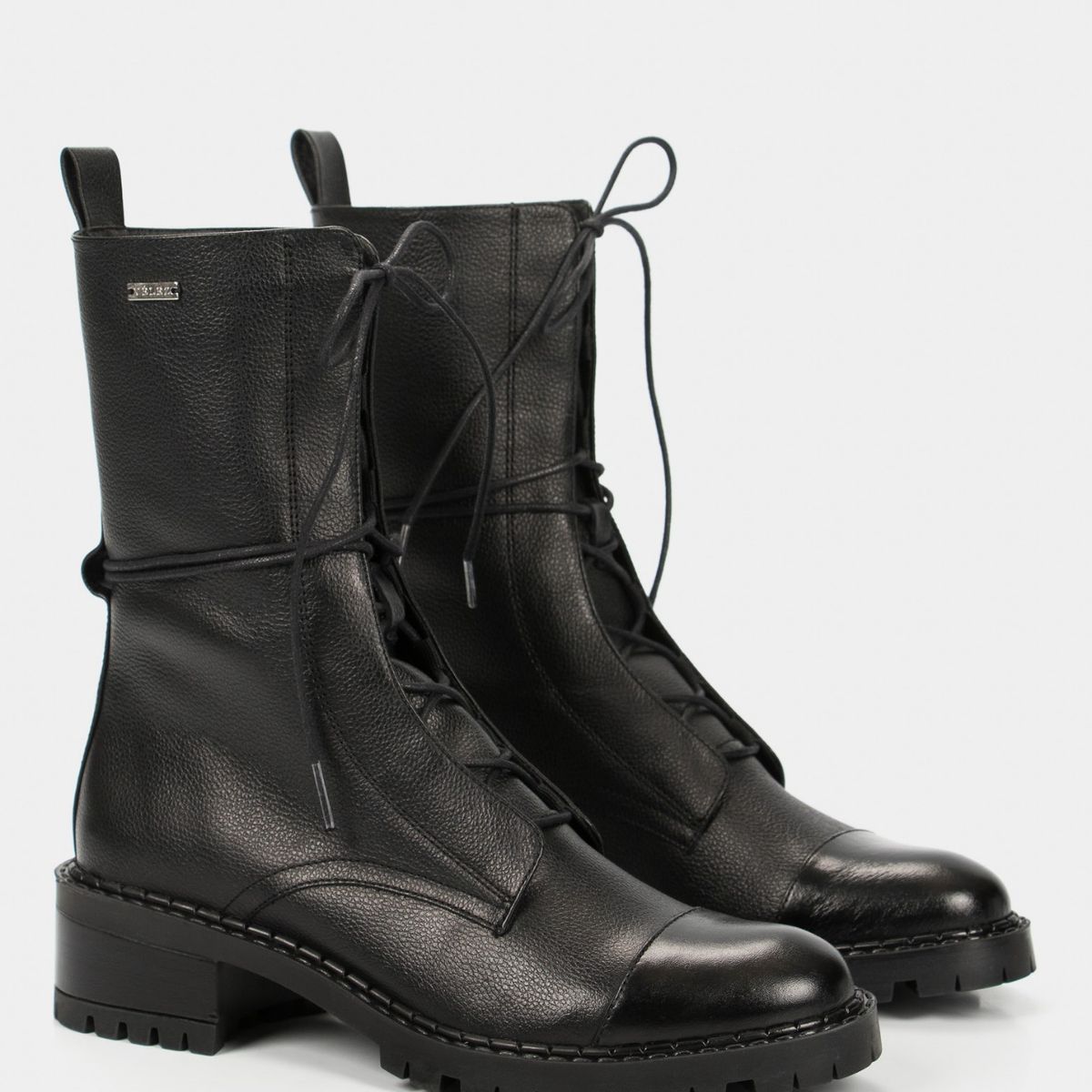 VELEZ - Vélez Botines Militar Cuero Mujer Cordones Negro