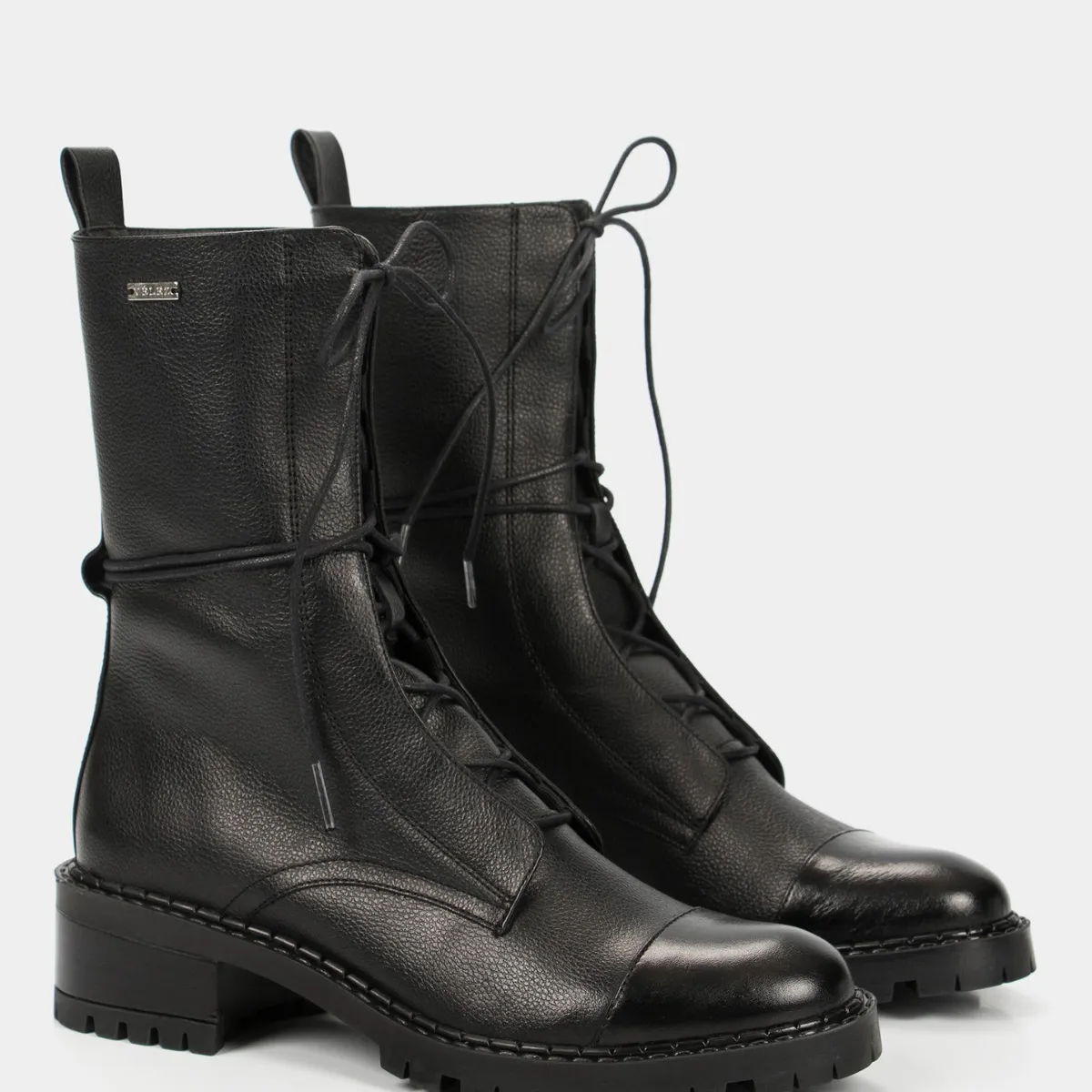 VELEZ - Vélez Botines Militar De Cuero Para Mujer Cordones Negro