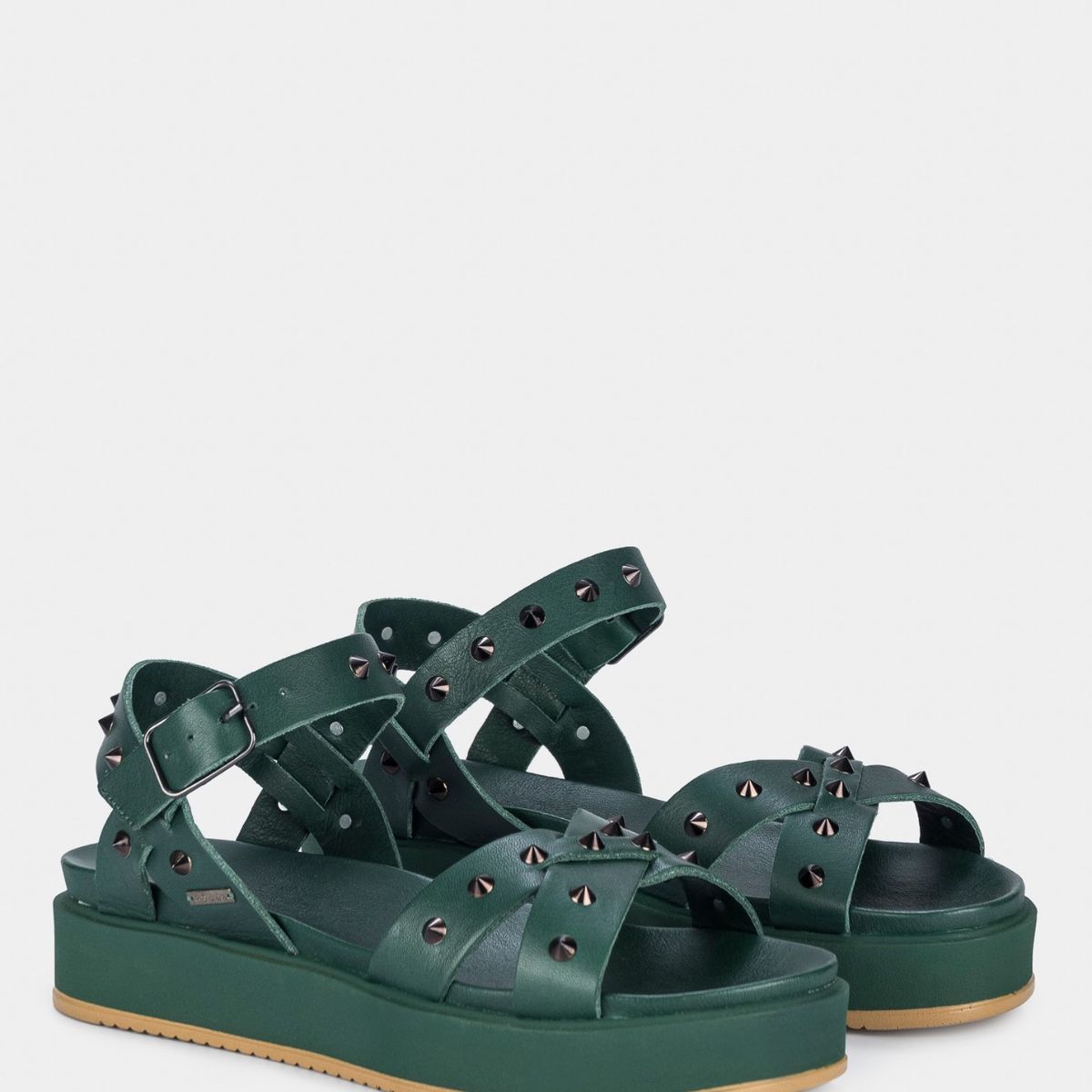 VELEZ - Vélez Sandalias Plataforma Palau Cuero Mujer Taches Verde