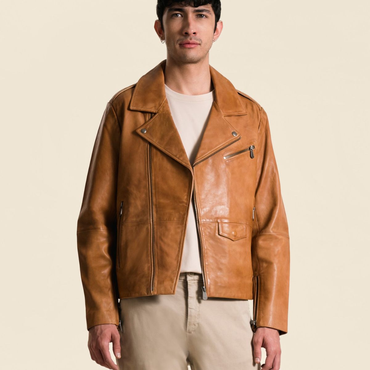 VELEZ - Vélez Casaca Biker De Cuero Para Hombre Silueta Clásica Miel