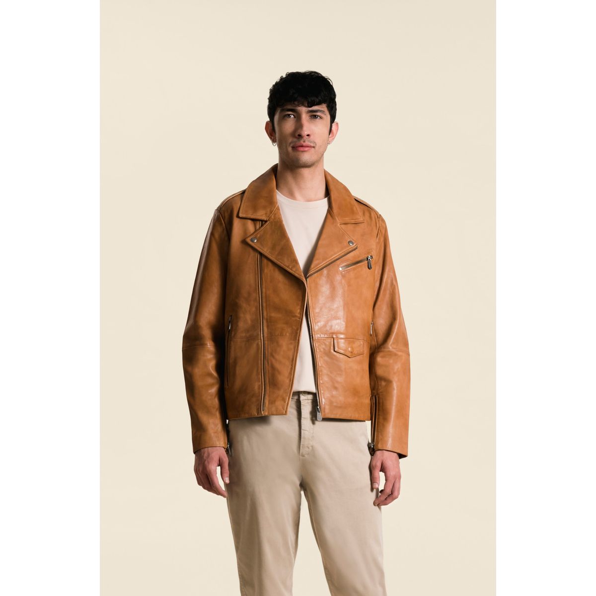 VELEZ - Vélez Casaca Biker De Cuero Para Hombre Silueta Clásica Miel