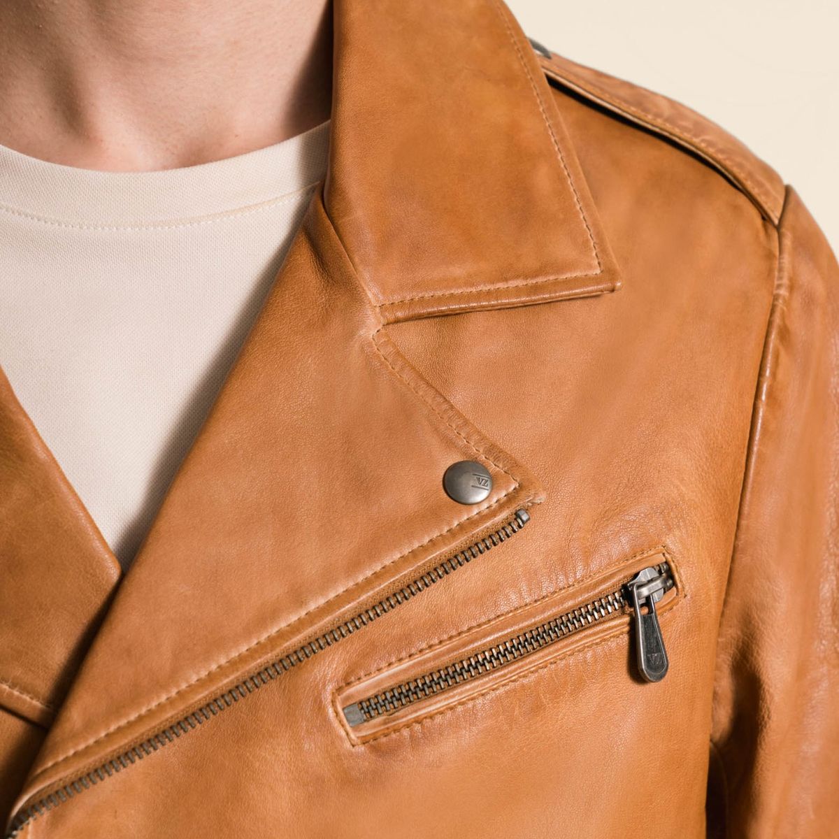 VELEZ - Vélez Casaca Biker De Cuero Para Hombre Silueta Clásica Miel