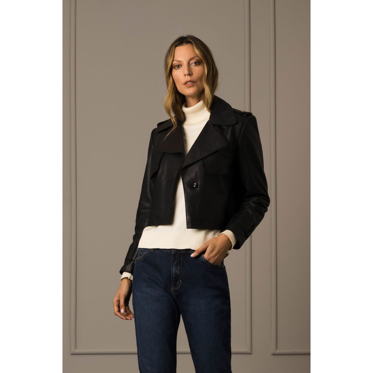 VELEZ - Vélez Casaca Biker Saha Cuero Mujer Negro