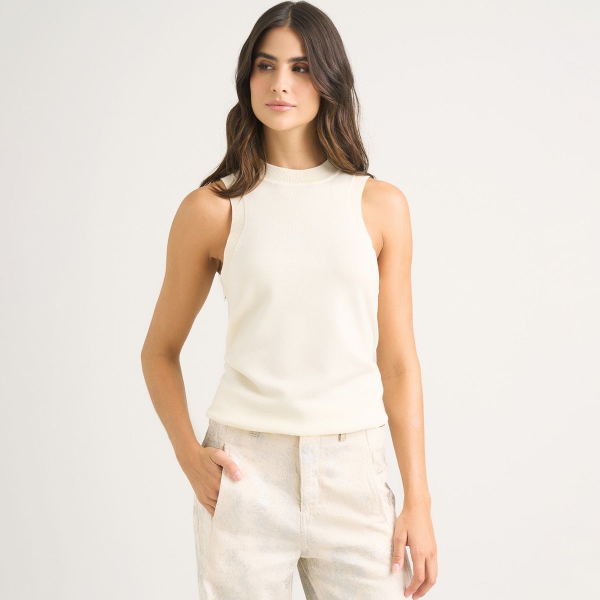 VELEZ - Vélez Top Tank Tejido Rectilíneo Para Mujer Manga Sisa Crema