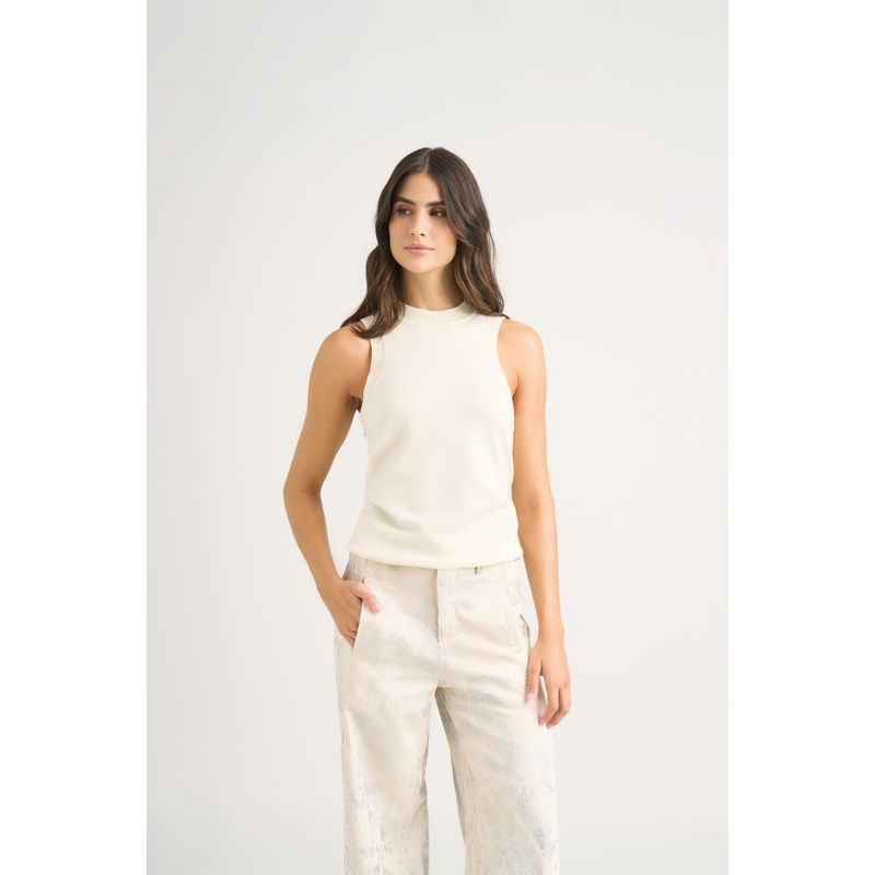 VELEZ - Vélez Top Tank Tejido Rectilíneo Para Mujer Manga Sisa Crema