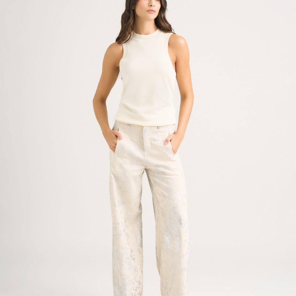 VELEZ - Vélez Top Tank Tejido Rectilíneo Para Mujer Manga Sisa Crema