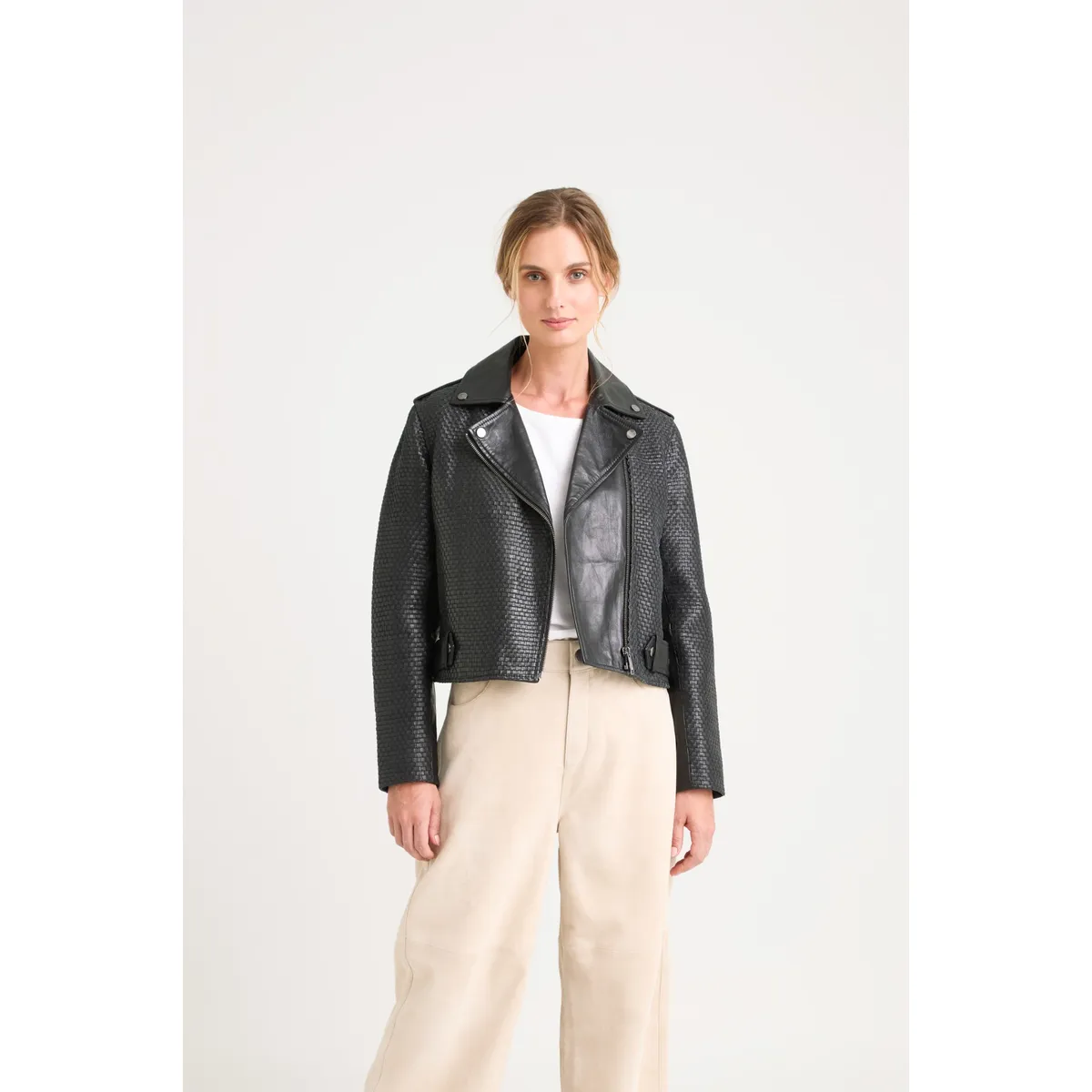 Velez - Vélez Casaca Claire Tejida Cuero Mujer Silueta Biker Negro