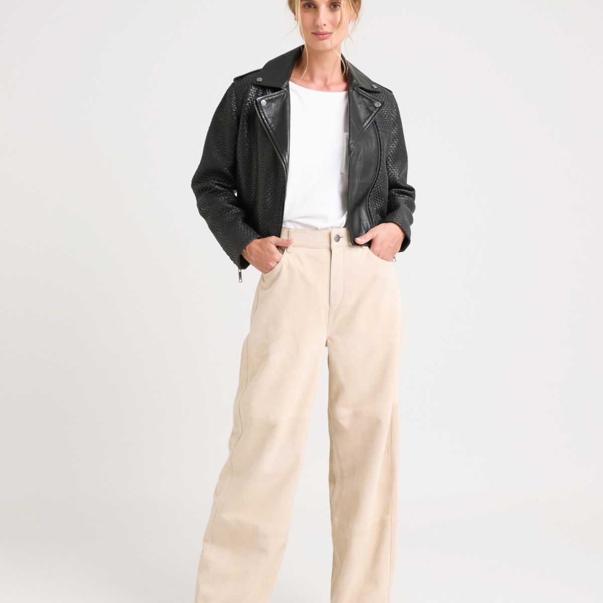 Velez - Vélez Casaca Claire Tejida Cuero Mujer Silueta Biker Negro