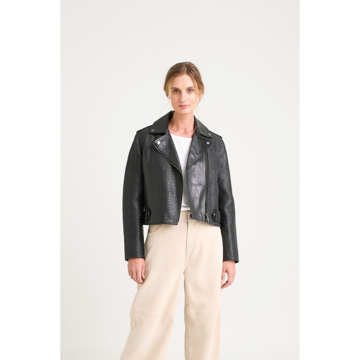 VELEZ - Vélez Casaca Claire Tejida Cuero Mujer Silueta Biker Negro