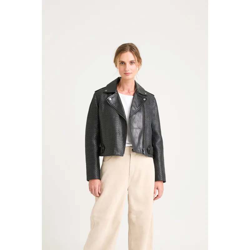 VELEZ - Vélez Casaca Claire Tejida Cuero Mujer Silueta Biker Negro