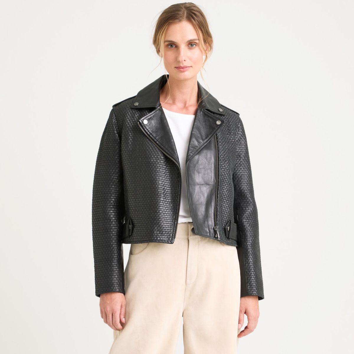 VELEZ - Vélez Casaca Claire Tejida Cuero Mujer Silueta Biker Negro