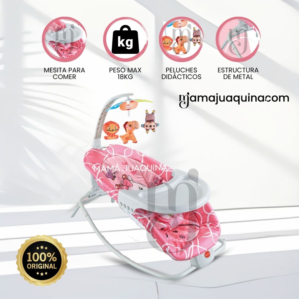 BABY - Silla Mecedora con Bandeja de Comer «OCEAN» Didáctico Pink