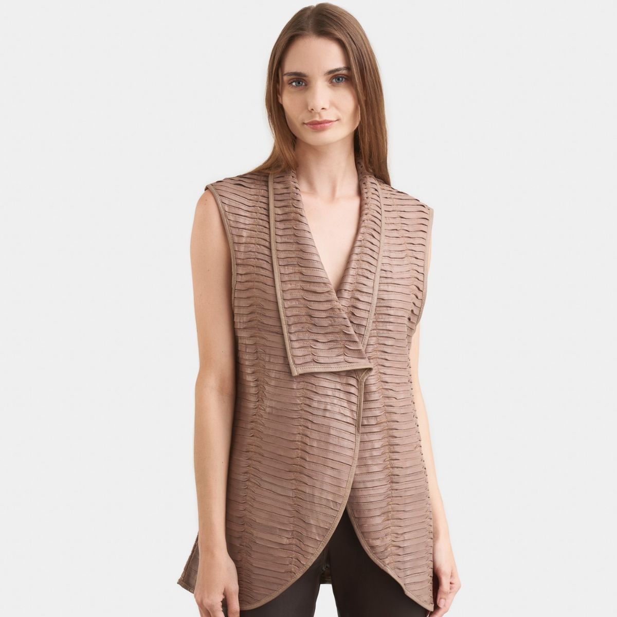 VELEZ - Vélez Chaleco Kalahari De Cuero Mujer Silueta Recta Canela