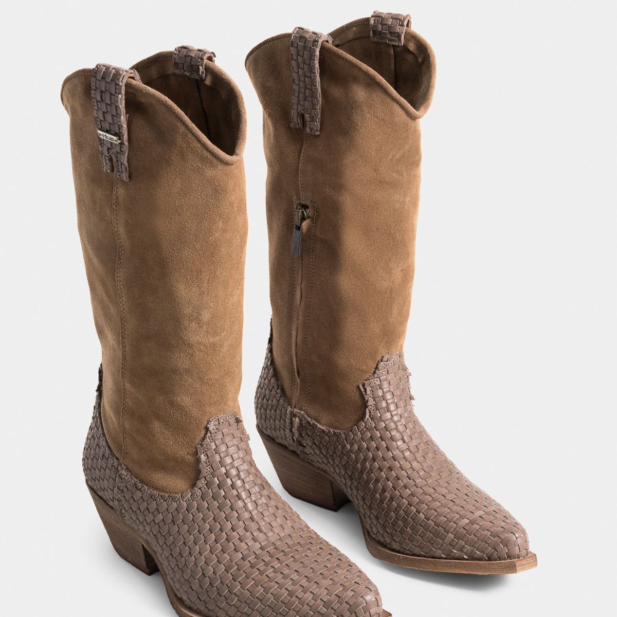 VELEZ - Vélez Botas Gobi Cuero Gamuza Mujer Chapetas Tejidas Arena