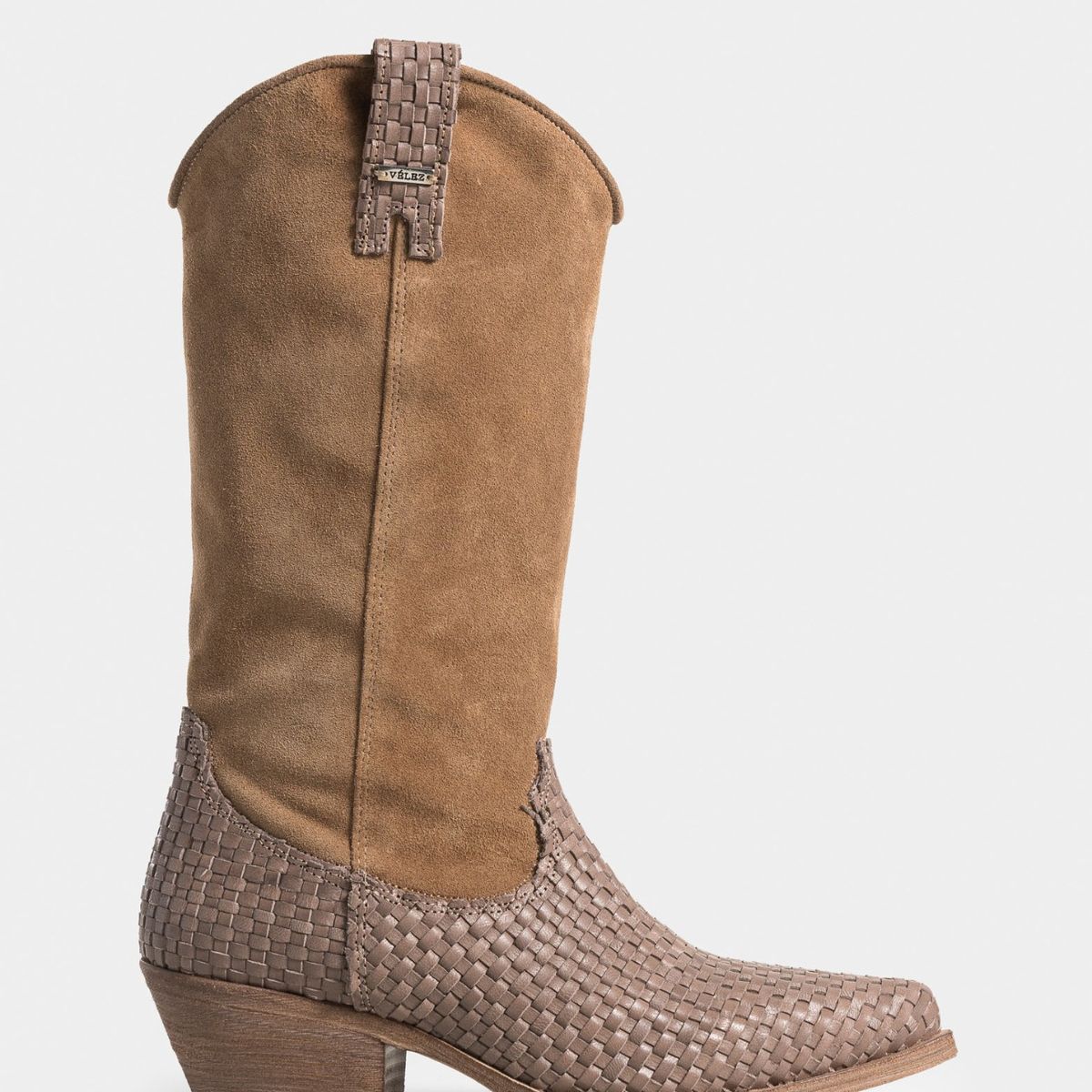 VELEZ - Vélez Botas Gobi Cuero Gamuza Mujer Chapetas Tejidas Arena