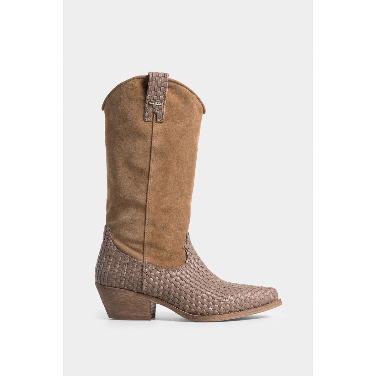 VELEZ - Vélez Botas Gobi Cuero Gamuza Mujer Chapetas Tejidas Arena