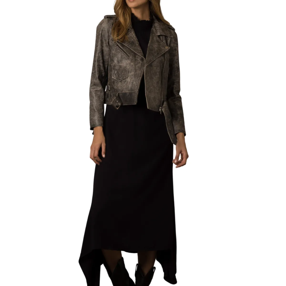 VELEZ - Vélez Casaca Biker Kioto En Cuero Mujer Vintage Negro