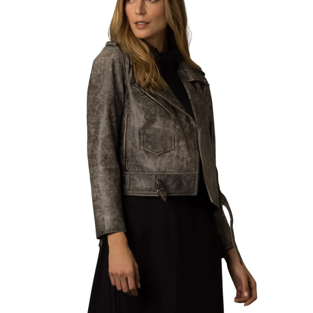 VELEZ - Vélez Casaca Biker Kioto En Cuero Mujer Vintage Negro