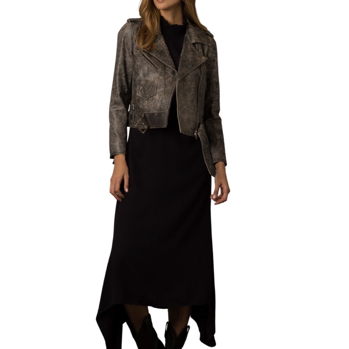 VELEZ - Vélez Casaca Biker Kioto En Cuero Mujer Vintage Negro