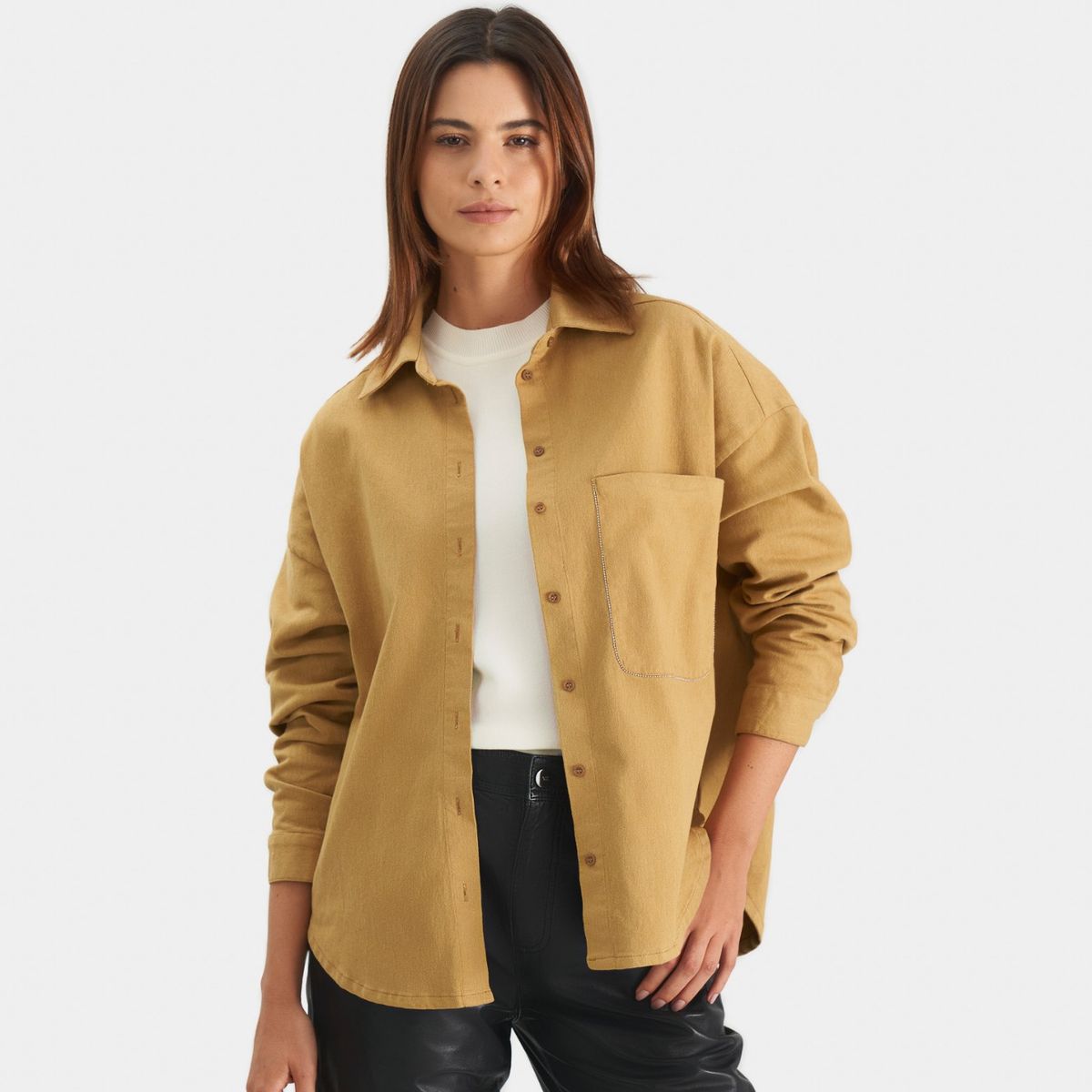 VELEZ - Vélez Camisa Avellano Manga Larga Oversized Mujer Miel