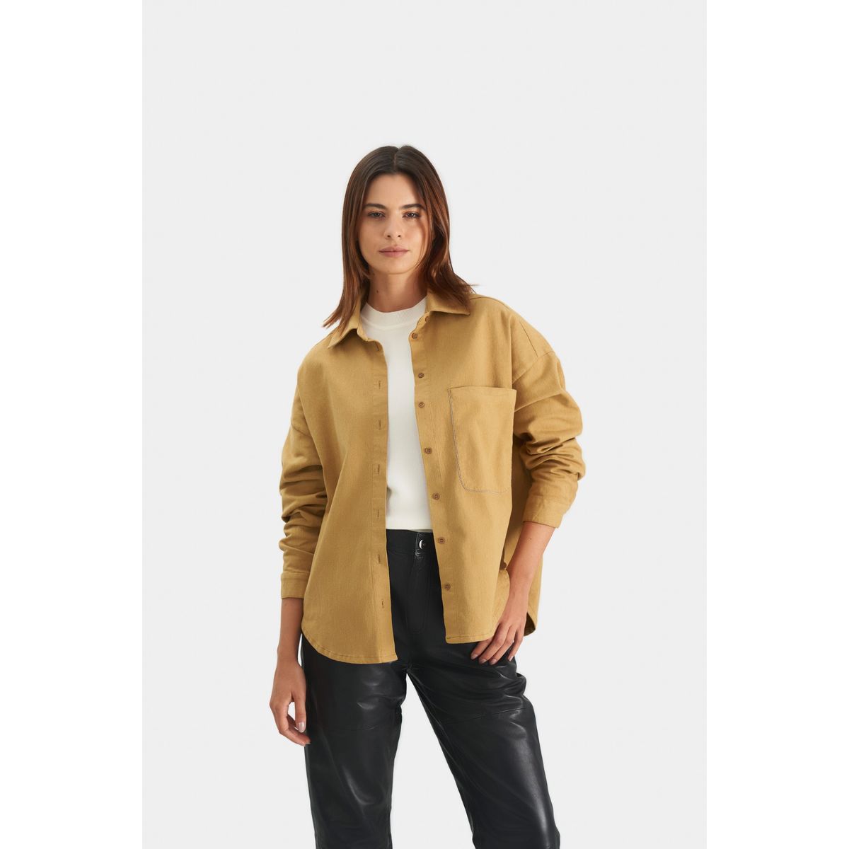VELEZ - Vélez Camisa Avellano Manga Larga Oversized Mujer Miel