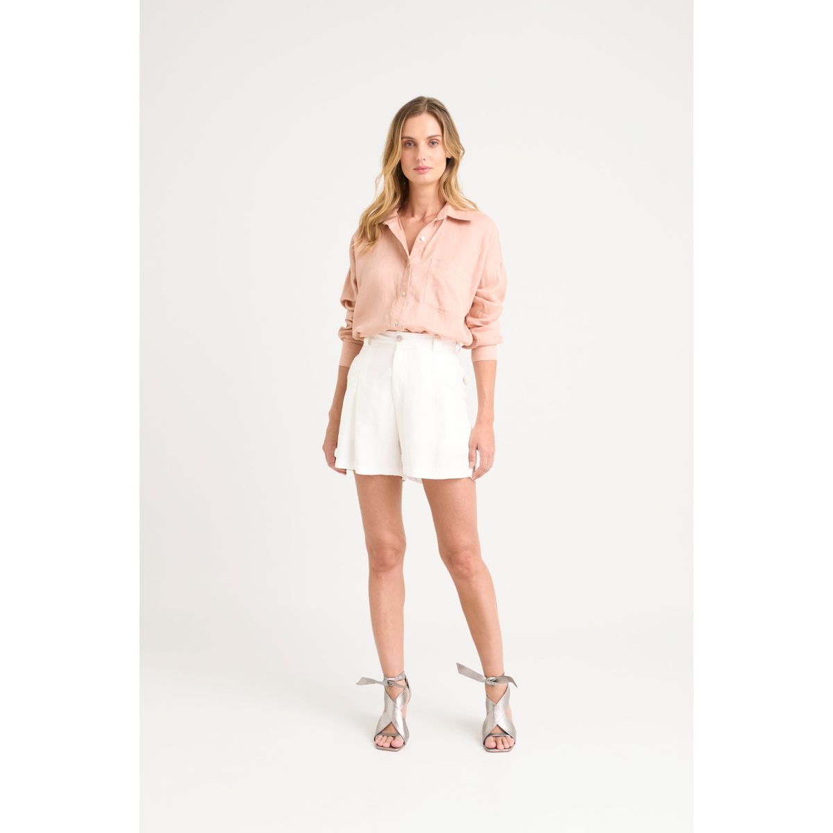 VELEZ - Vélez Short Cala En Tejido Plano Mujer Tiro Alto Blanco