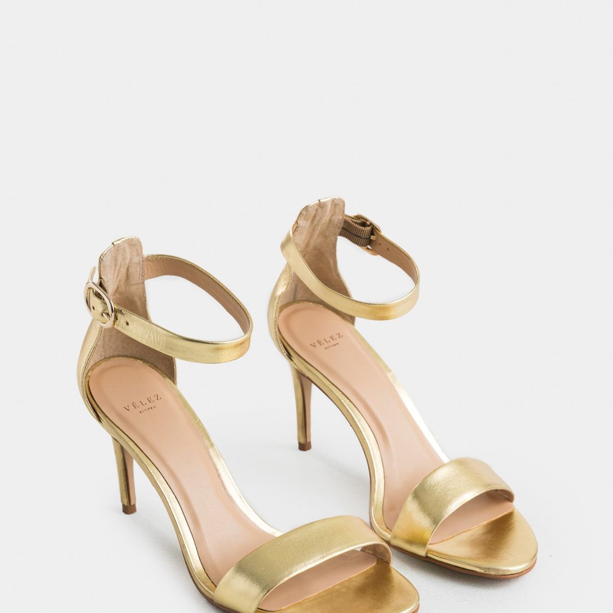 VELEZ - Vélez Sandalias Tacón Clavel Cuero Mujer Dorado