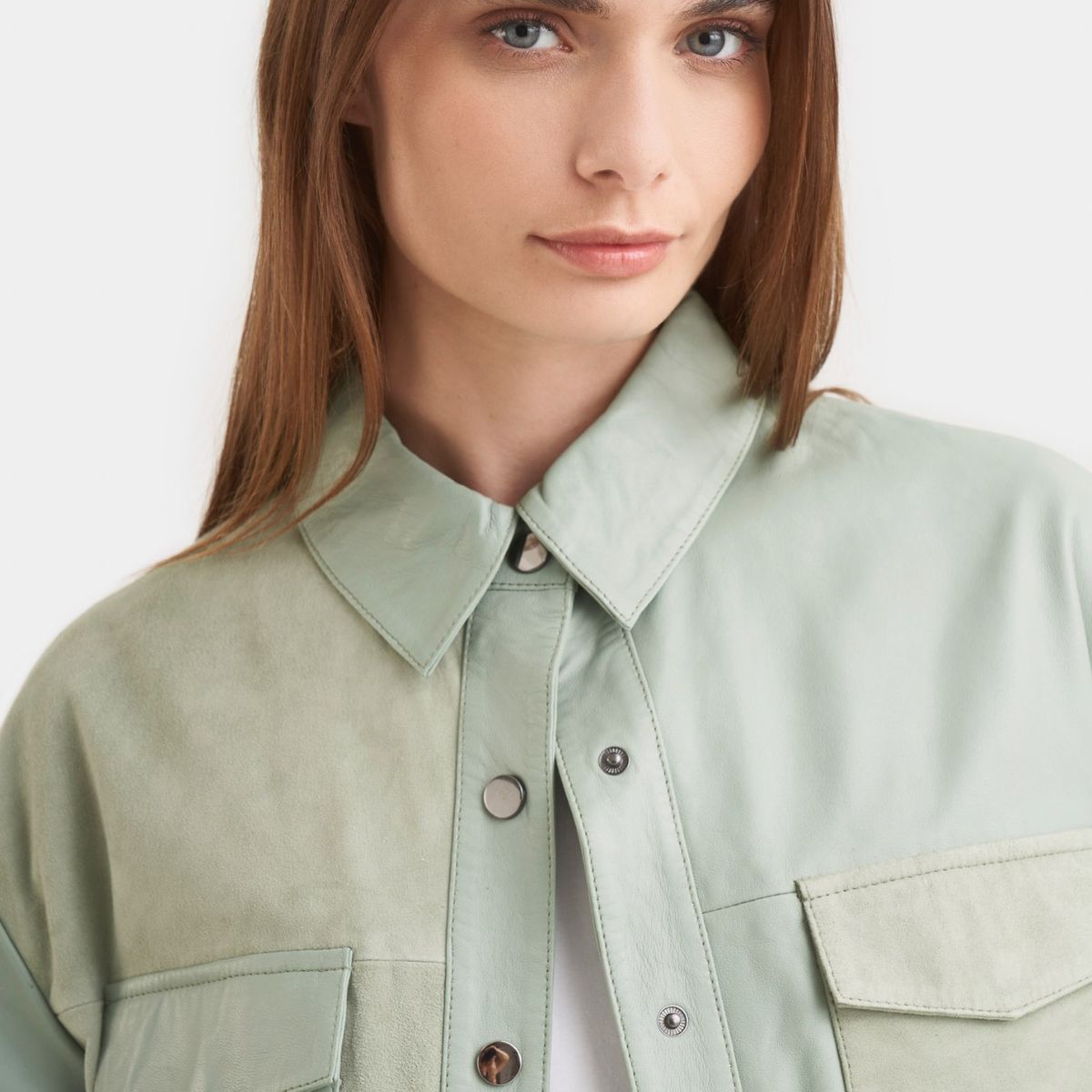 VELEZ - Vélez Camisa Samur Cuero Gamuza Oversized Agua Marina