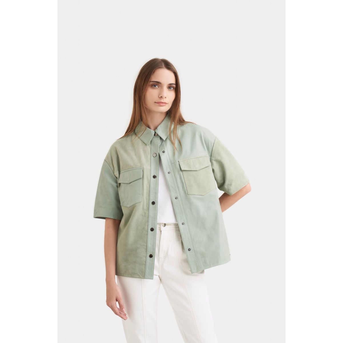 VELEZ - Vélez Camisa Samur Cuero Gamuza Oversized Agua Marina