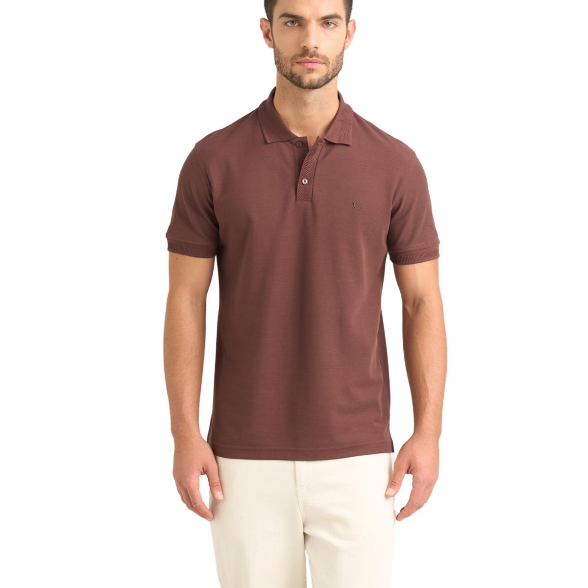 VELEZ - Vélez Polo Para Hombre Semi Fit Detalle Jacquard Café