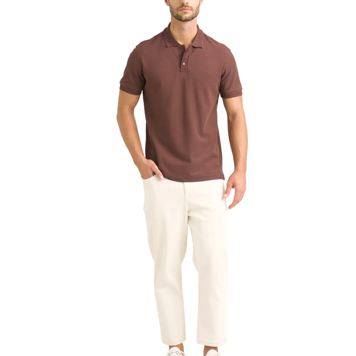VELEZ - Vélez Polo Para Hombre Semi Fit Detalle Jacquard Café