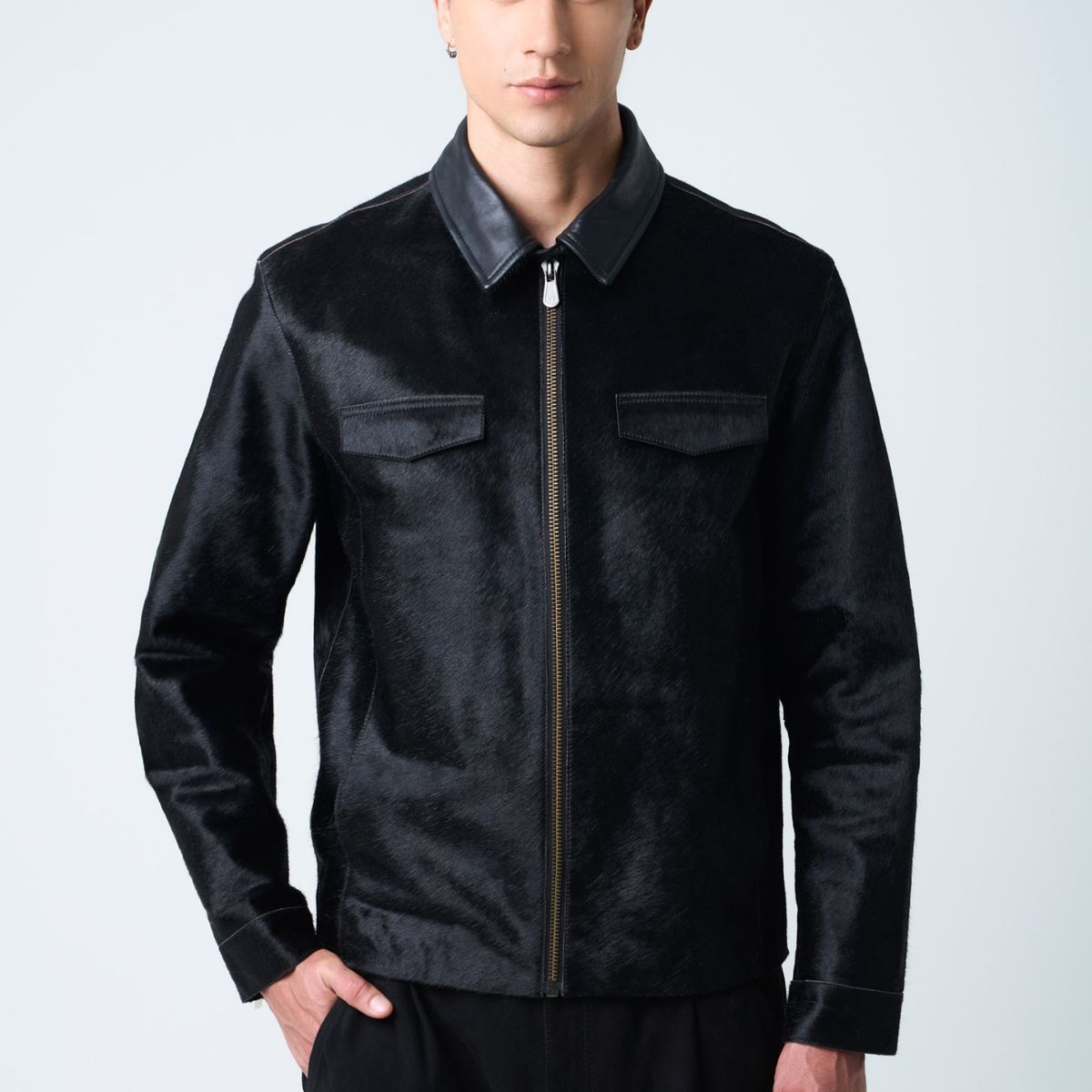 VELEZ - Vélez Casaca Lyra De Cuero Pelo Hombre Silueta Trucker Negro