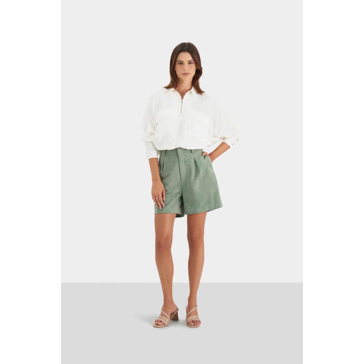 VELEZ - Vélez Short Ciboria Cuero Mujer Tiro Alto Agua Marina