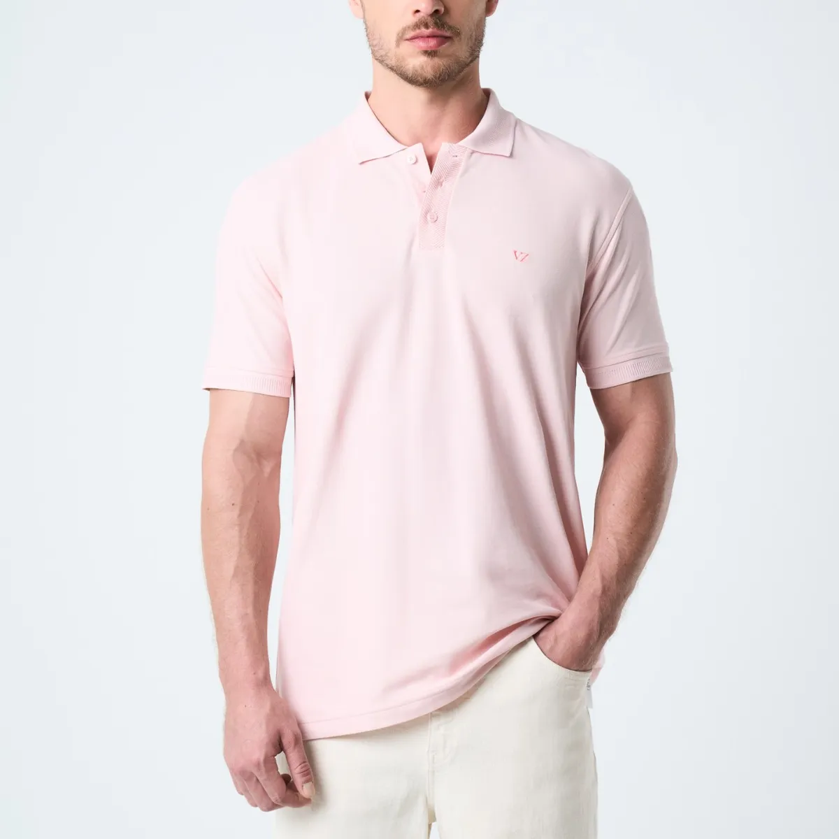 VELEZ - Vélez Polo Para Hombre Semi Fit Detalle Jacquard Rosado