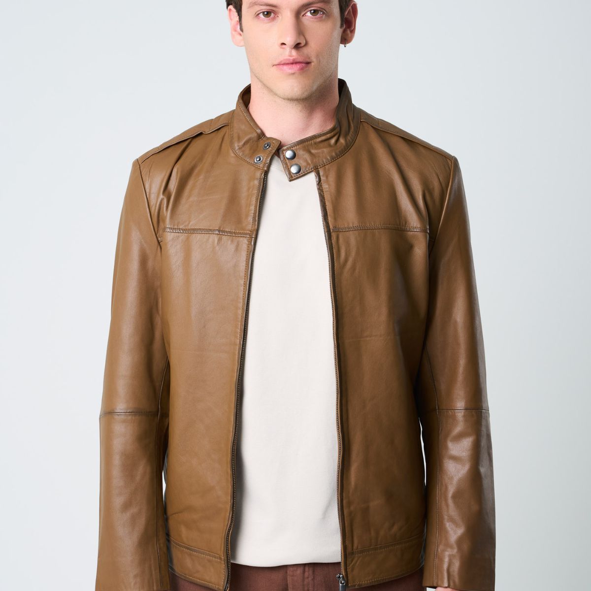 VELEZ - Vélez Casaca Bosa De Cuero Hombre Fit Semi Holgado Miel