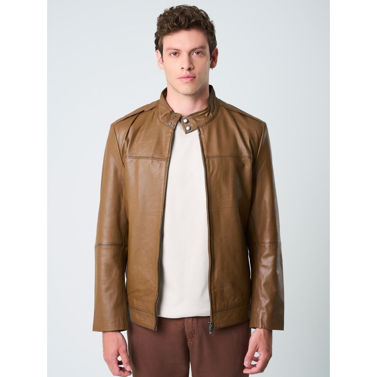 VELEZ - Vélez Casaca Bosa De Cuero Hombre Fit Semi Holgado Miel