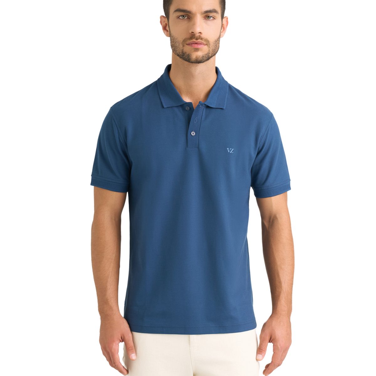 VELEZ - Vélez Polo Para Hombre Semi Fit Detalle Jacquard Azul Oscuro