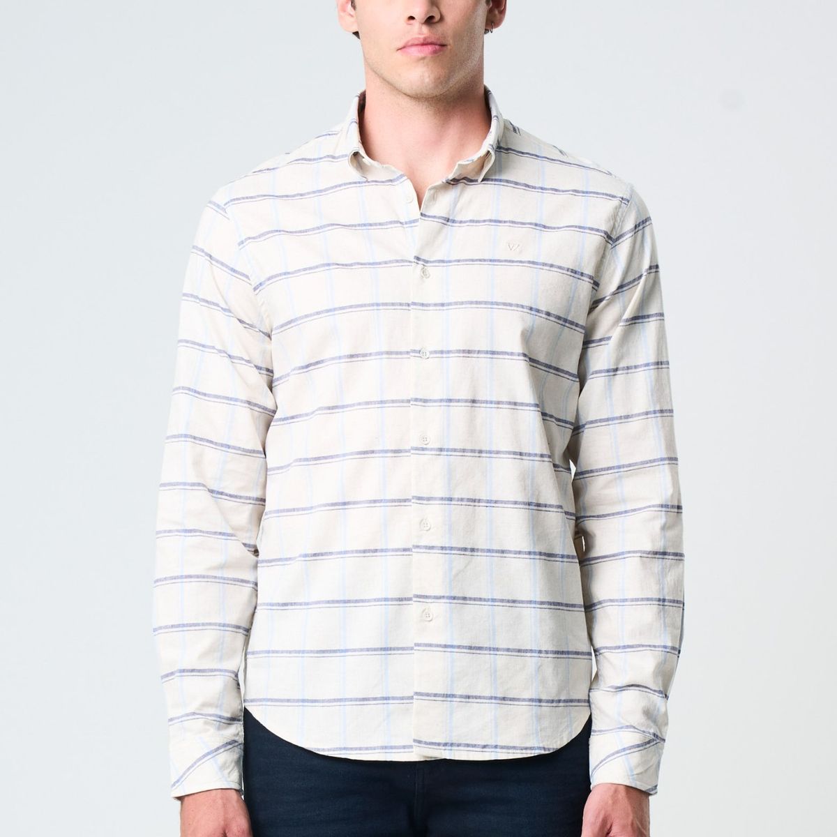 VELEZ - Vélez Camisa Semi Fitted Hombre Estampación Cuadros Arena