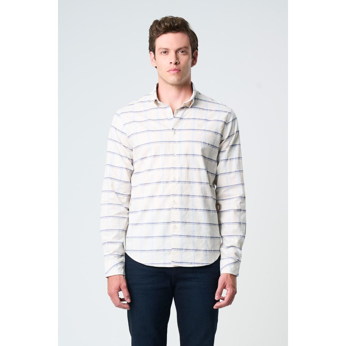 VELEZ - Vélez Camisa Semi Fitted Hombre Estampación Cuadros Arena