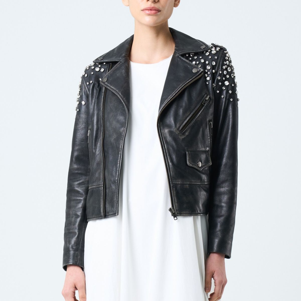 VELEZ - Vélez Casaca Biker De Cuero Para Mujer Cristales Negro